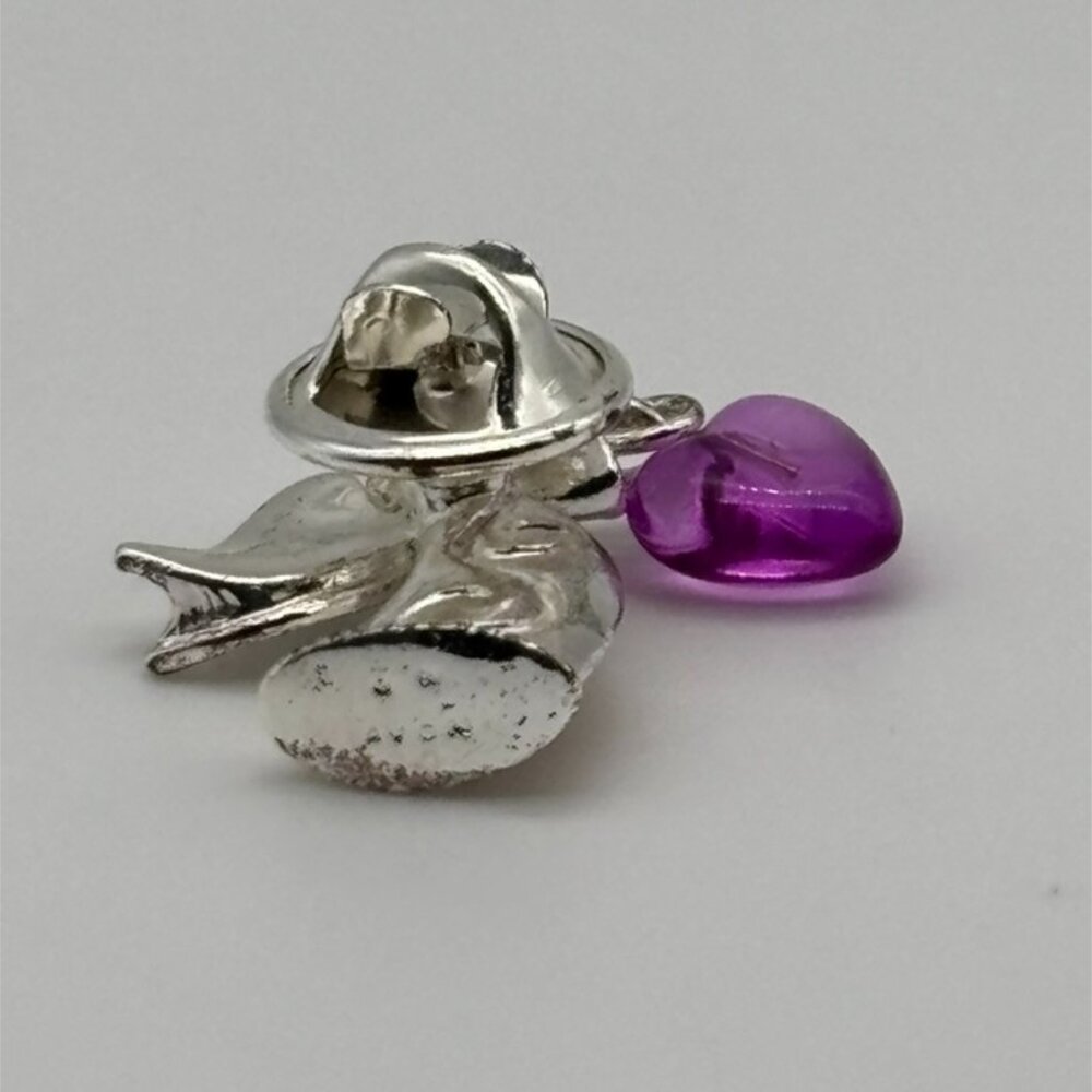 Vintage Avon Lapel Pin, Angel Holding Dangling Purple Heart Silver Tone W/Enamel - Picture 13 of 14